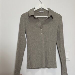 Zara Women's Gray Metallic Long Sleeve Top